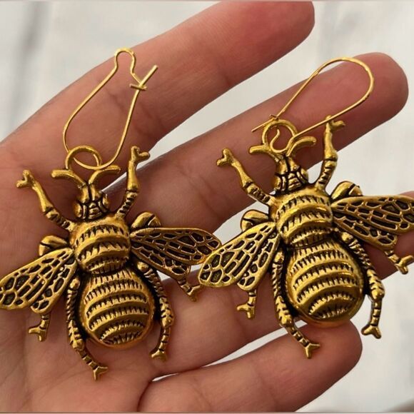 Golden Bee Statement Earrings - Picture 3 of 3